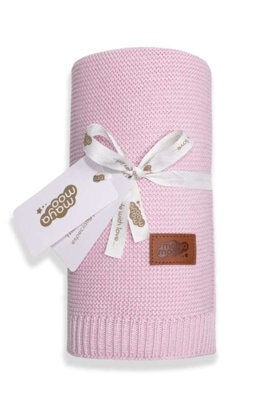 Pletená deka do kočárku bavlna bambus růžová 80/100